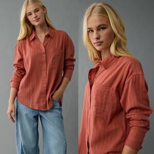 American Eagle Rust Orange Perfect Button-Up Shirt